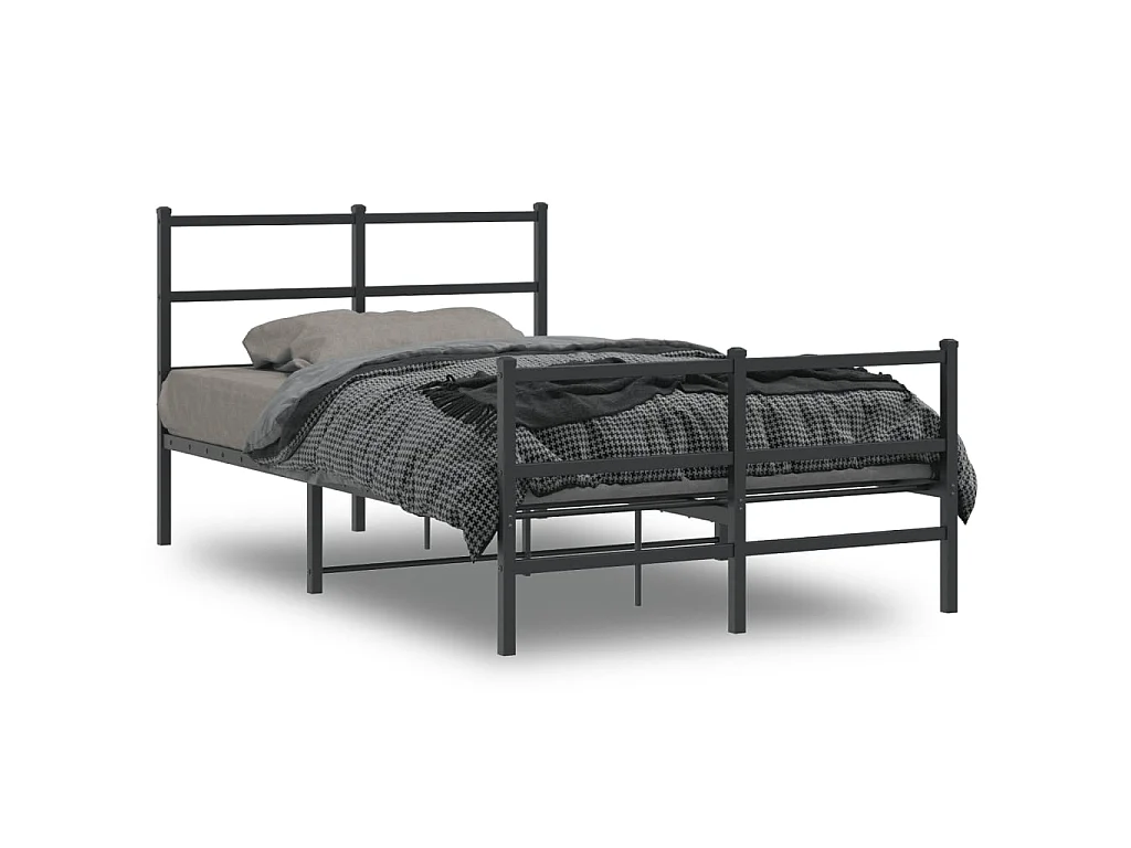 Cadre de lit métal sans matelas avec pied de lit noir 120x190cm