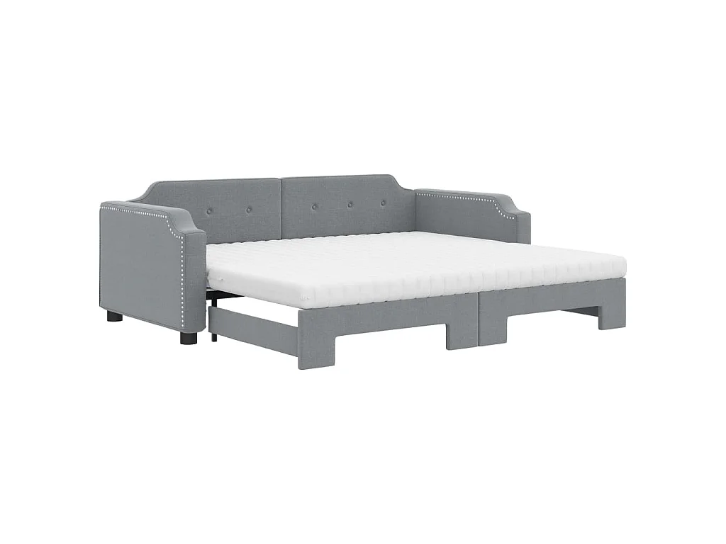 Tagesbett Ausziehbar mit Matratze Hellgrau 90x190 cm Stoff