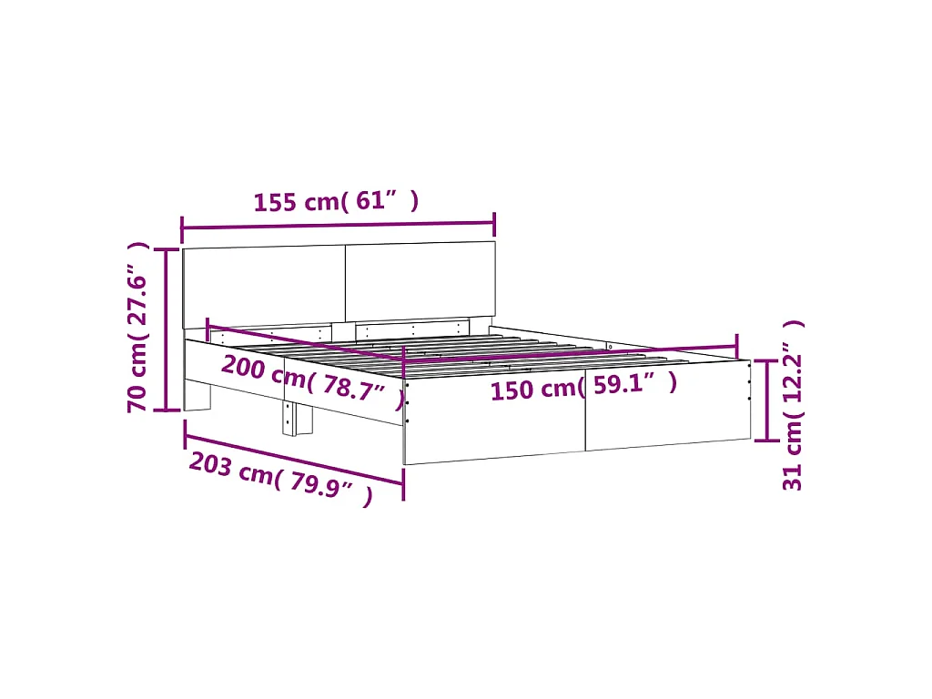 Cadre de lit sans matelas chêne marron 150x200 cm