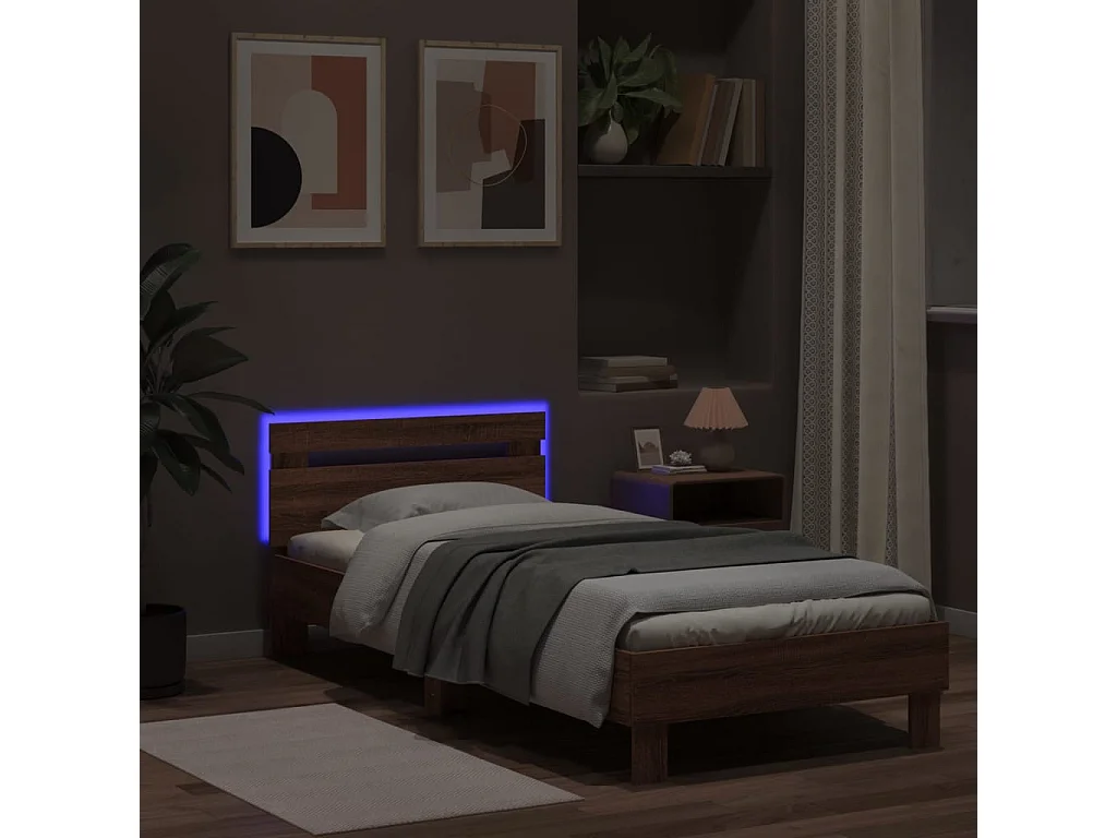 Giroletto con Testiera e LED Rovere Marrone 90x190 cm