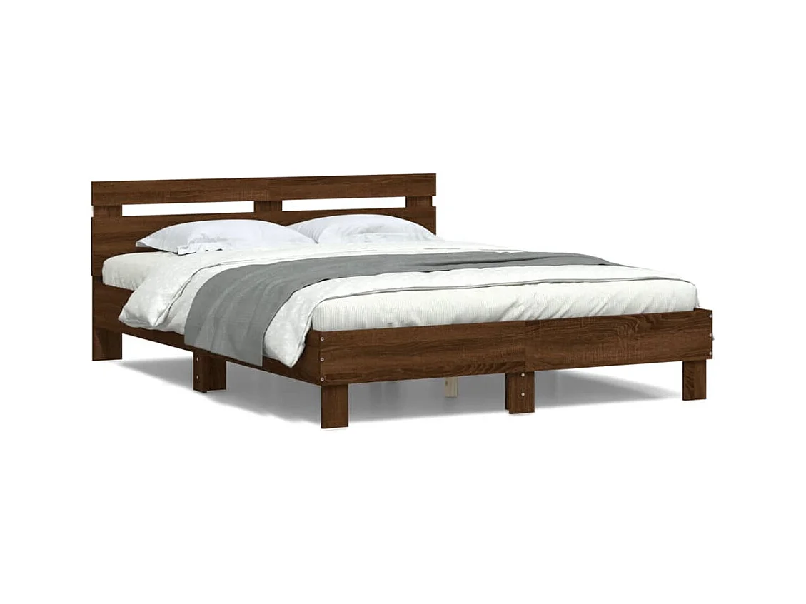 Bedframe met hoofdeinde en LED bruin eikenkleur 140x200 cm