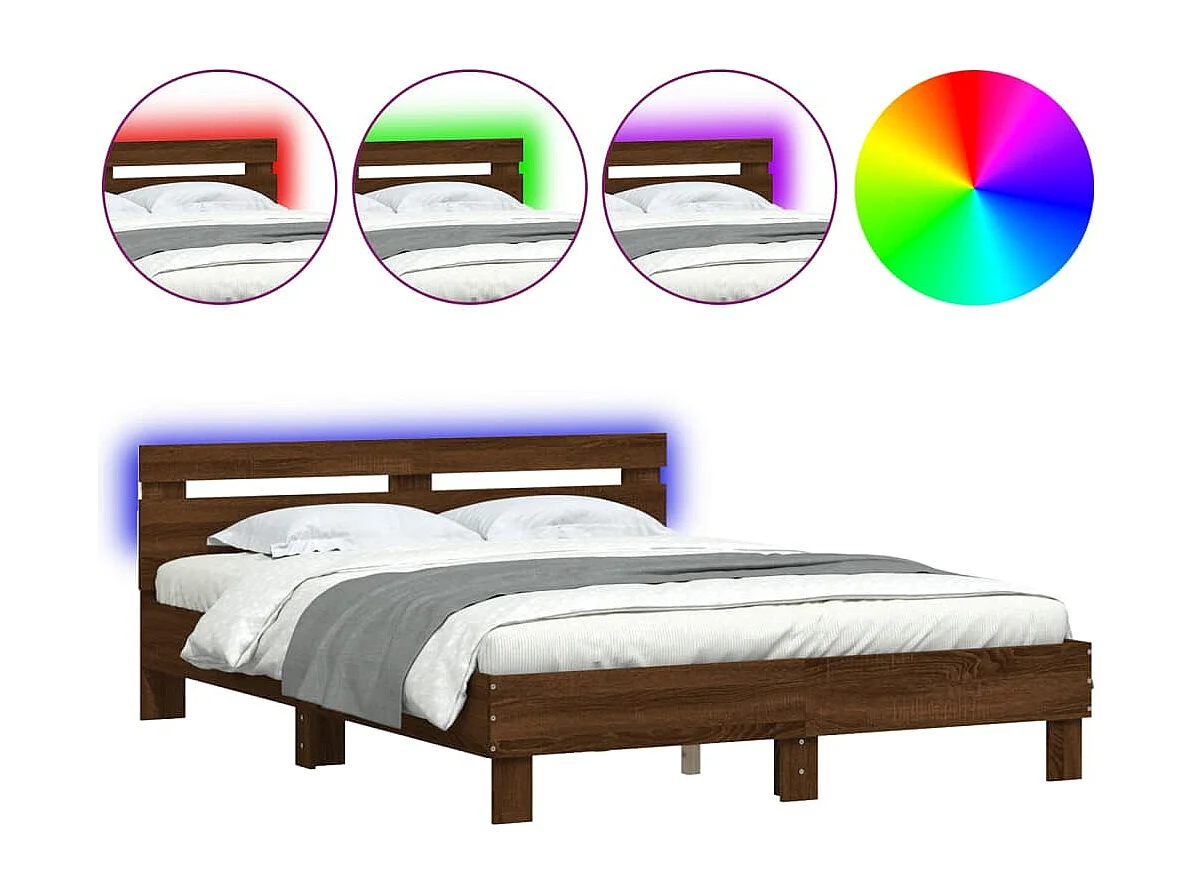 Cadre de lit avec LED sans matelas chêne marron 140x200 cm