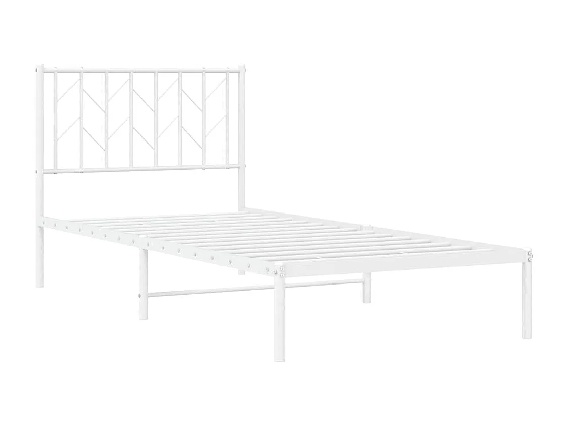 Cadre de lit métal sans matelas avec tête de lit blanc 90x190cm