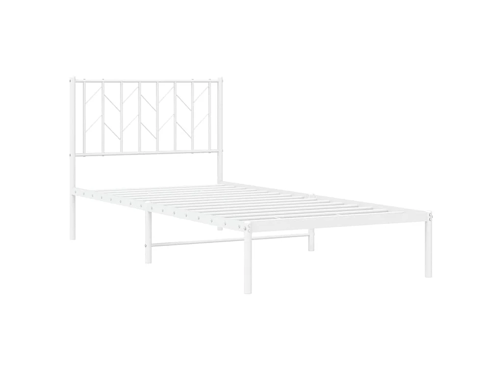 Cadre de lit métal sans matelas avec tête de lit blanc 90x190cm