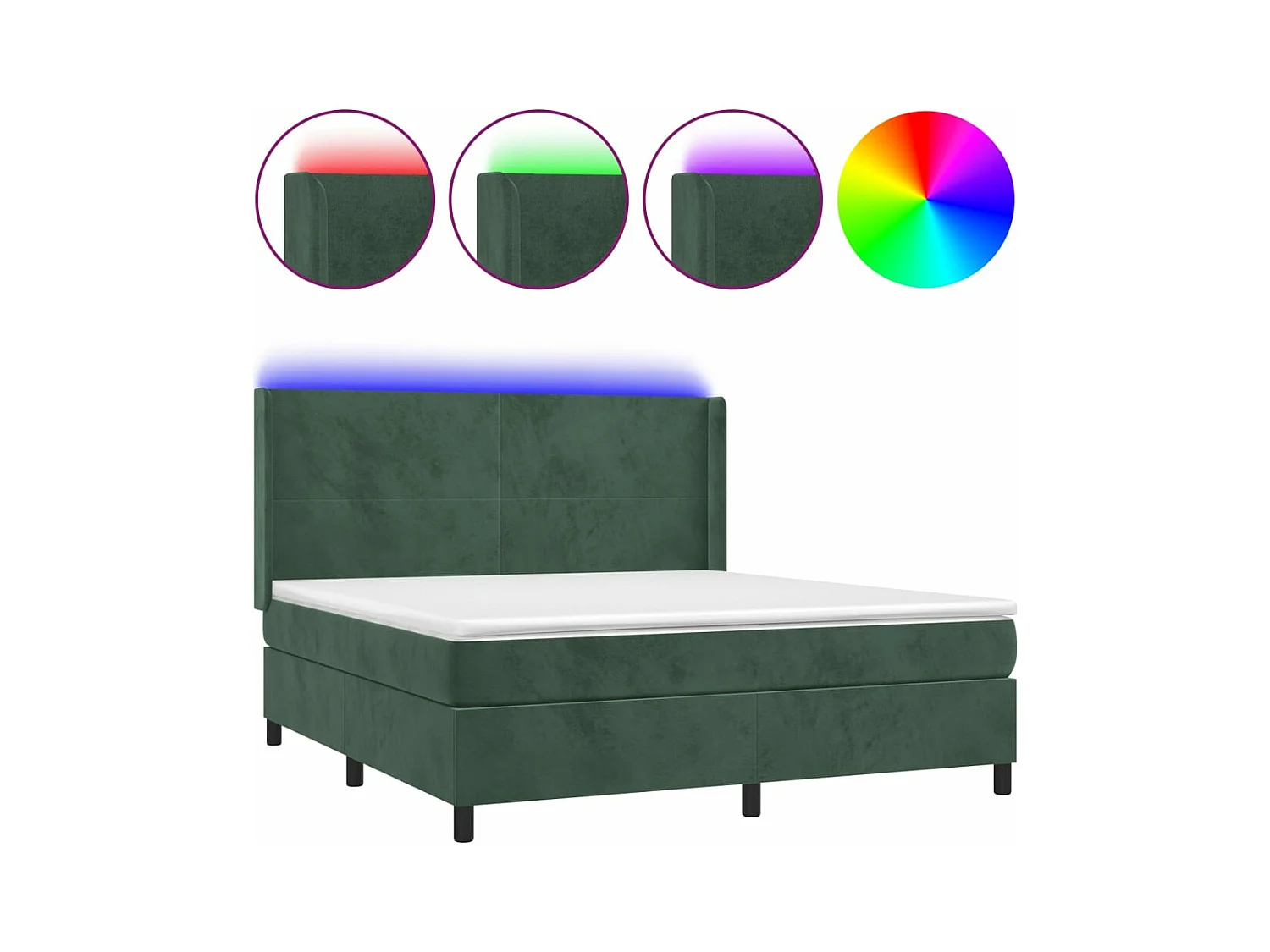 Sommier à lattes de lit matelas et LED Vert foncé 160x200 cm