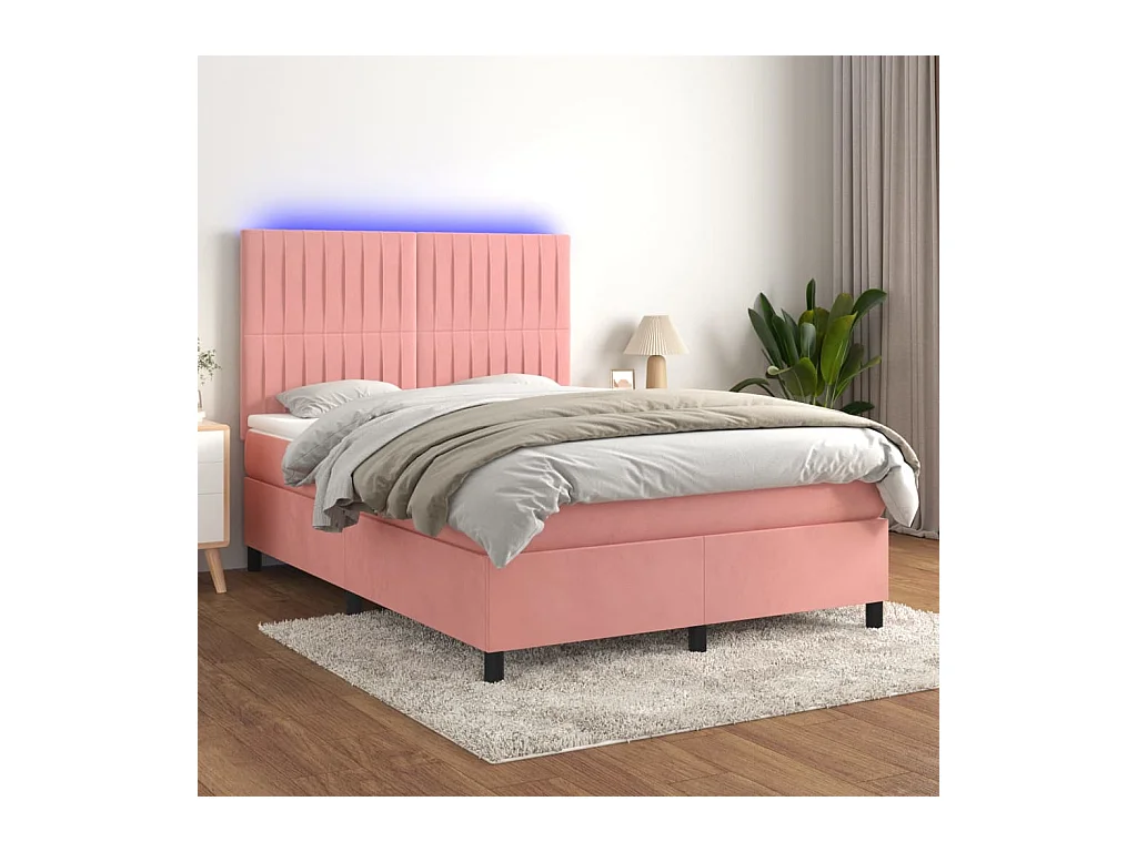 Sommier à lattes de lit avec matelas LED Rose 140x190cm Velours