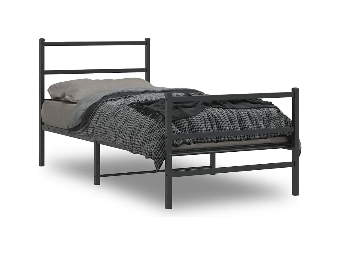 Cadre de lit métal sans matelas avec pied de lit noir 90x190 cm