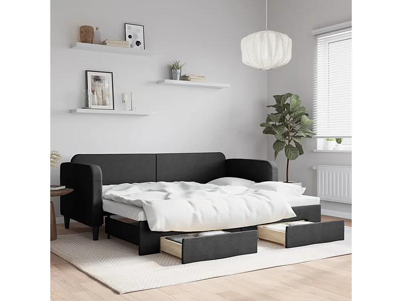 Sofá cama nido con cajones tela negro 80x200 cm