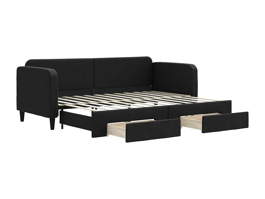Tagesbett Ausziehbar mit Schubladen Schwarz 80x200 cm Stoff