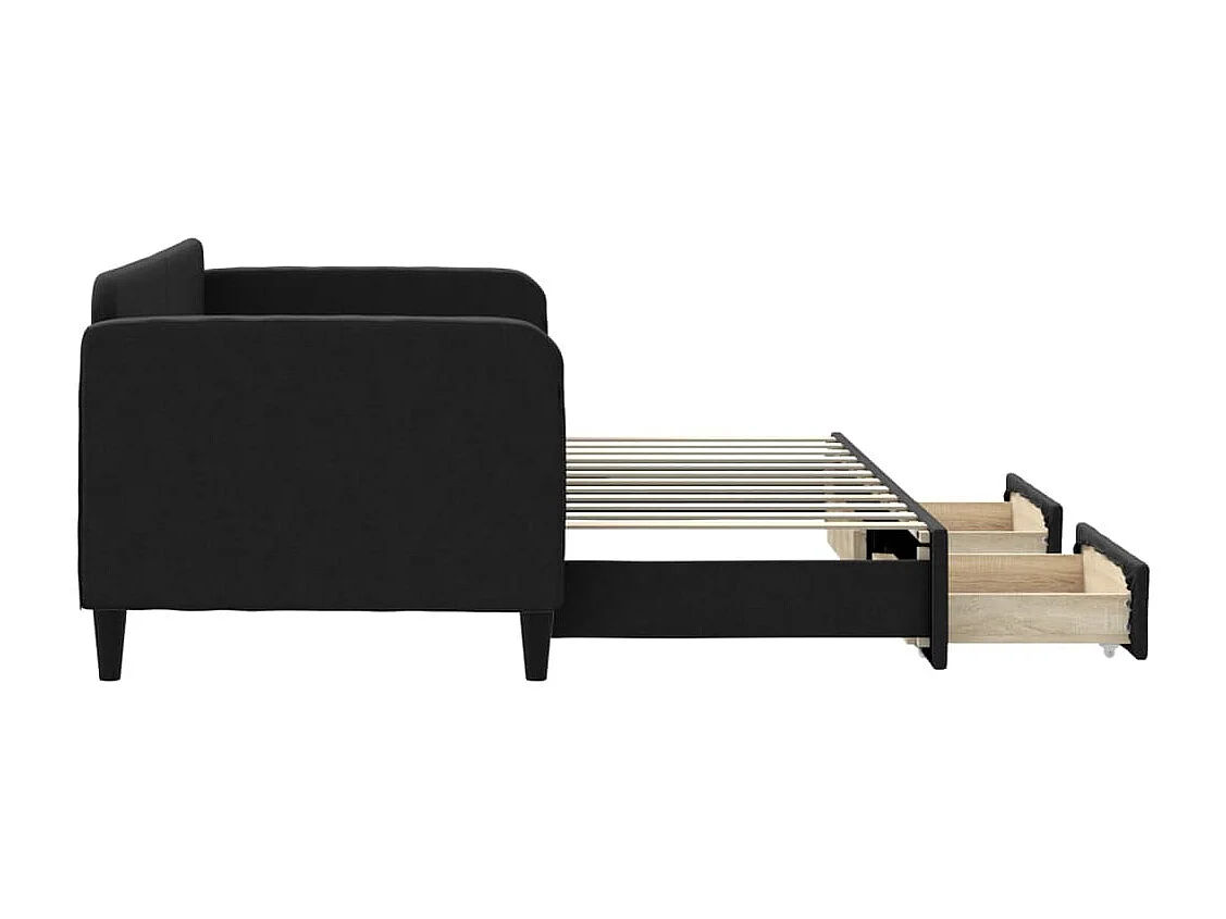 Tagesbett Ausziehbar mit Schubladen Schwarz 80x200 cm Stoff