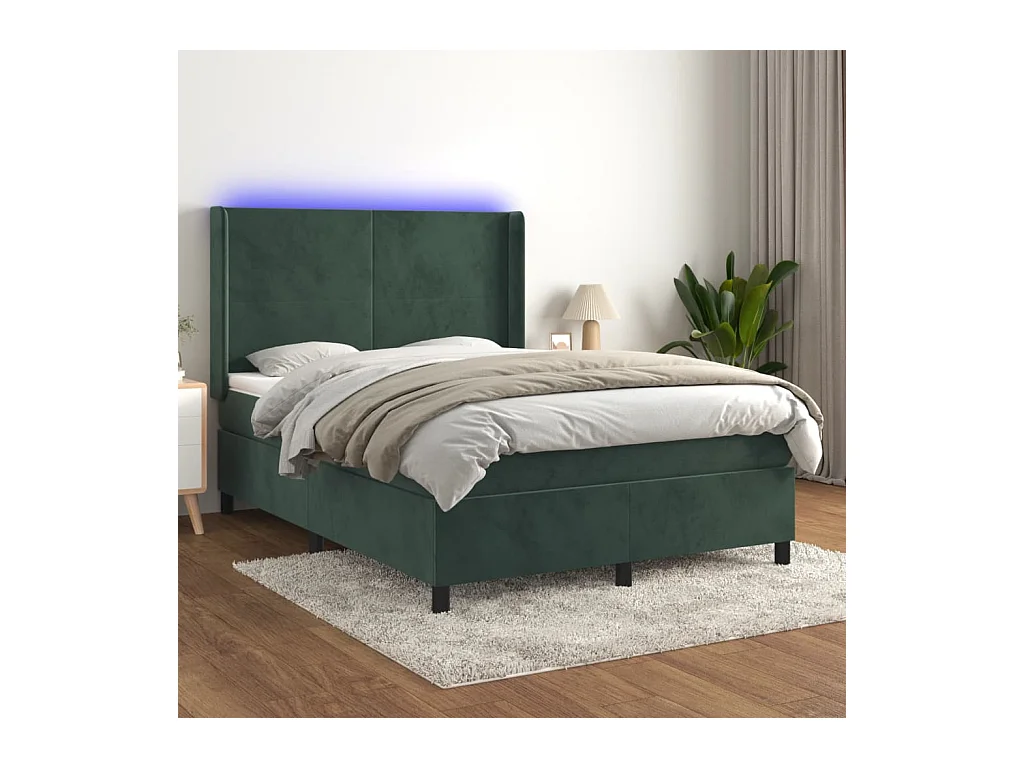 Sommier à lattes de lit matelas et LED Vert foncé 140x200 cm