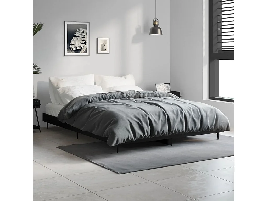 Cadre de lit sans matelas noir 135x190 cm bois d'ingénierie