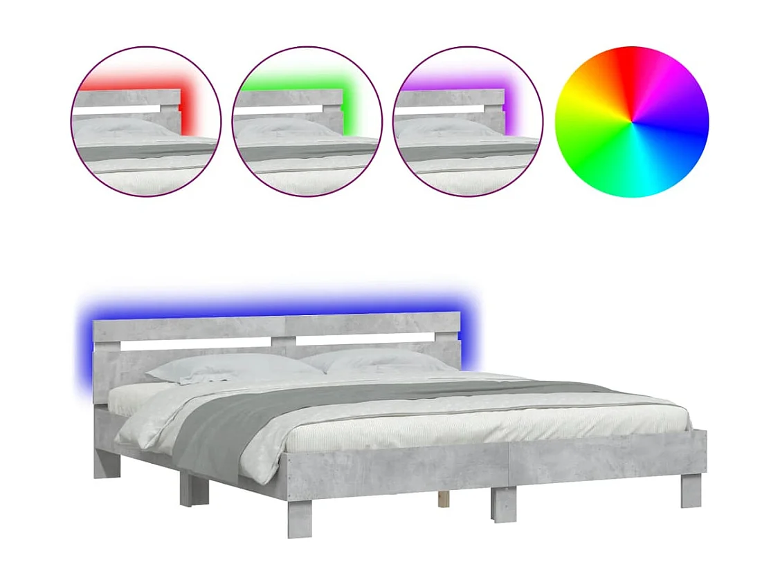 Cadre de lit avec LED sans matelas gris béton 180x200 cm