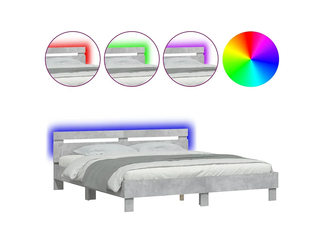 Cadre de lit avec LED sans matelas gris béton 180x200 cm