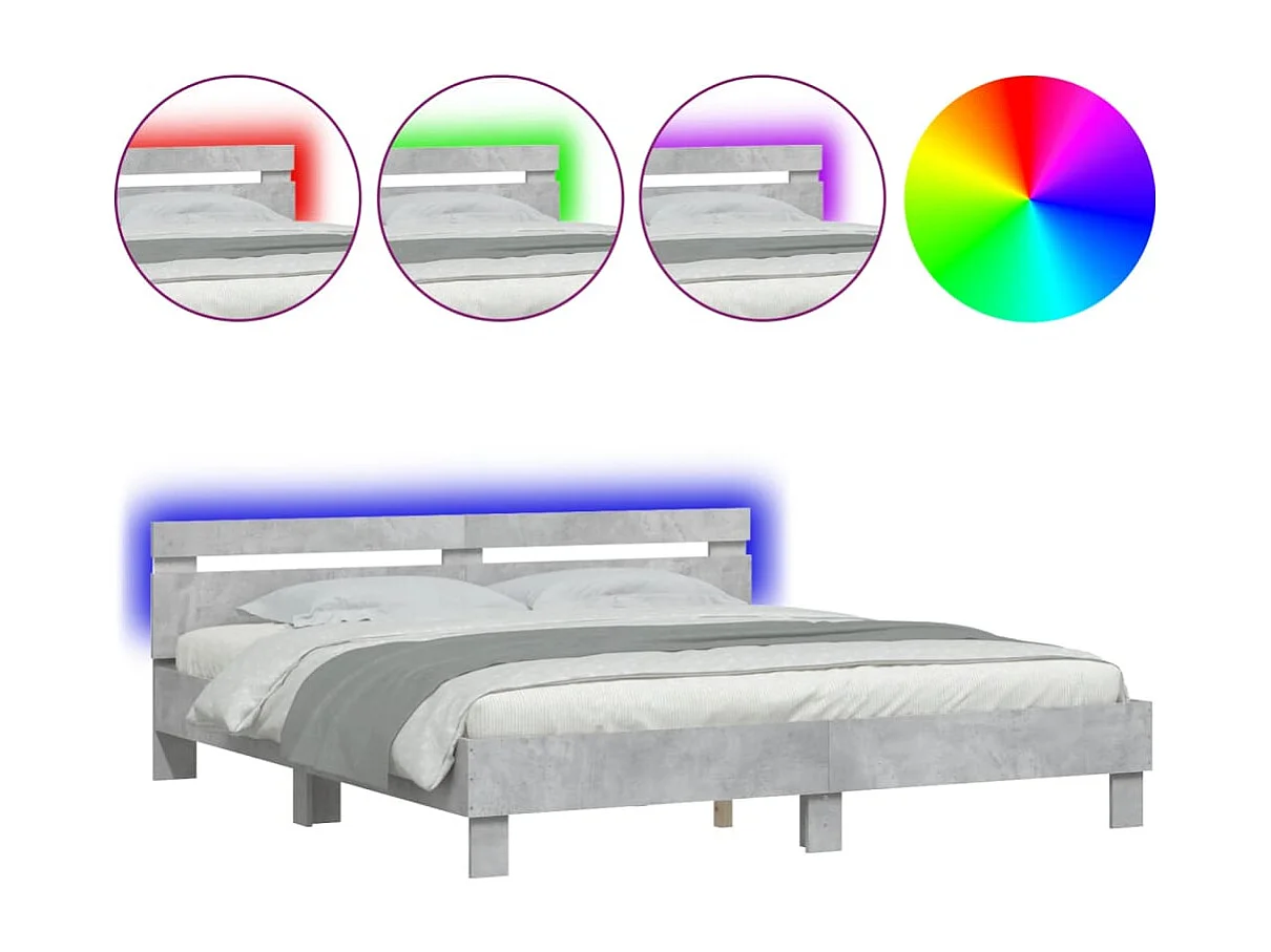 Cadre de lit avec LED sans matelas gris béton 180x200 cm