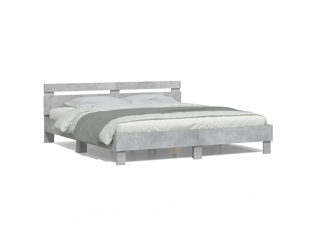 Estructura de cama cabecero y luces LED gris hormigón 180x200cm