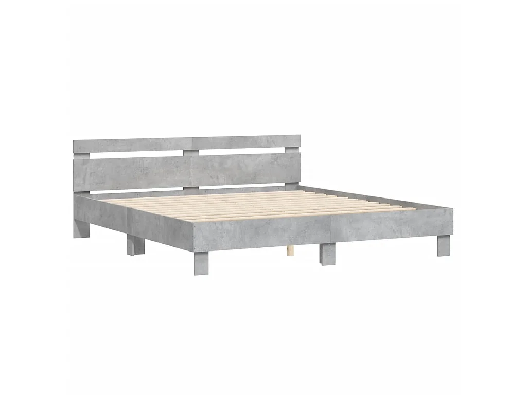 Estructura de cama cabecero y luces LED gris hormigón 180x200cm