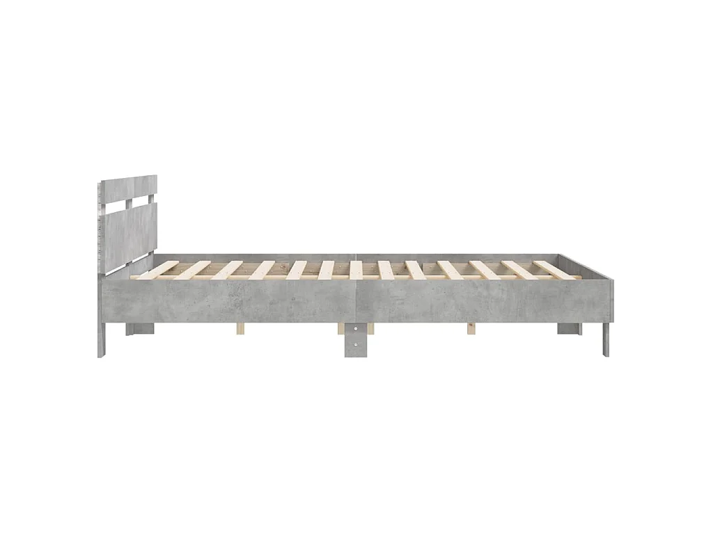 Estructura de cama cabecero y luces LED gris hormigón 180x200cm