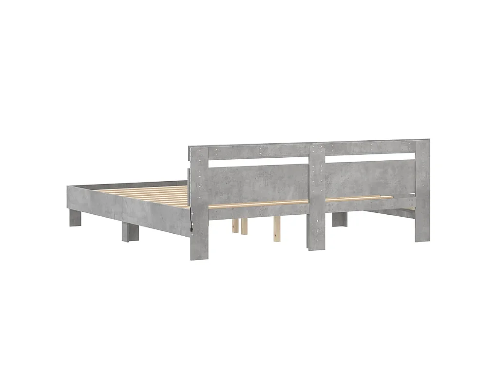 Estructura de cama cabecero y luces LED gris hormigón 180x200cm