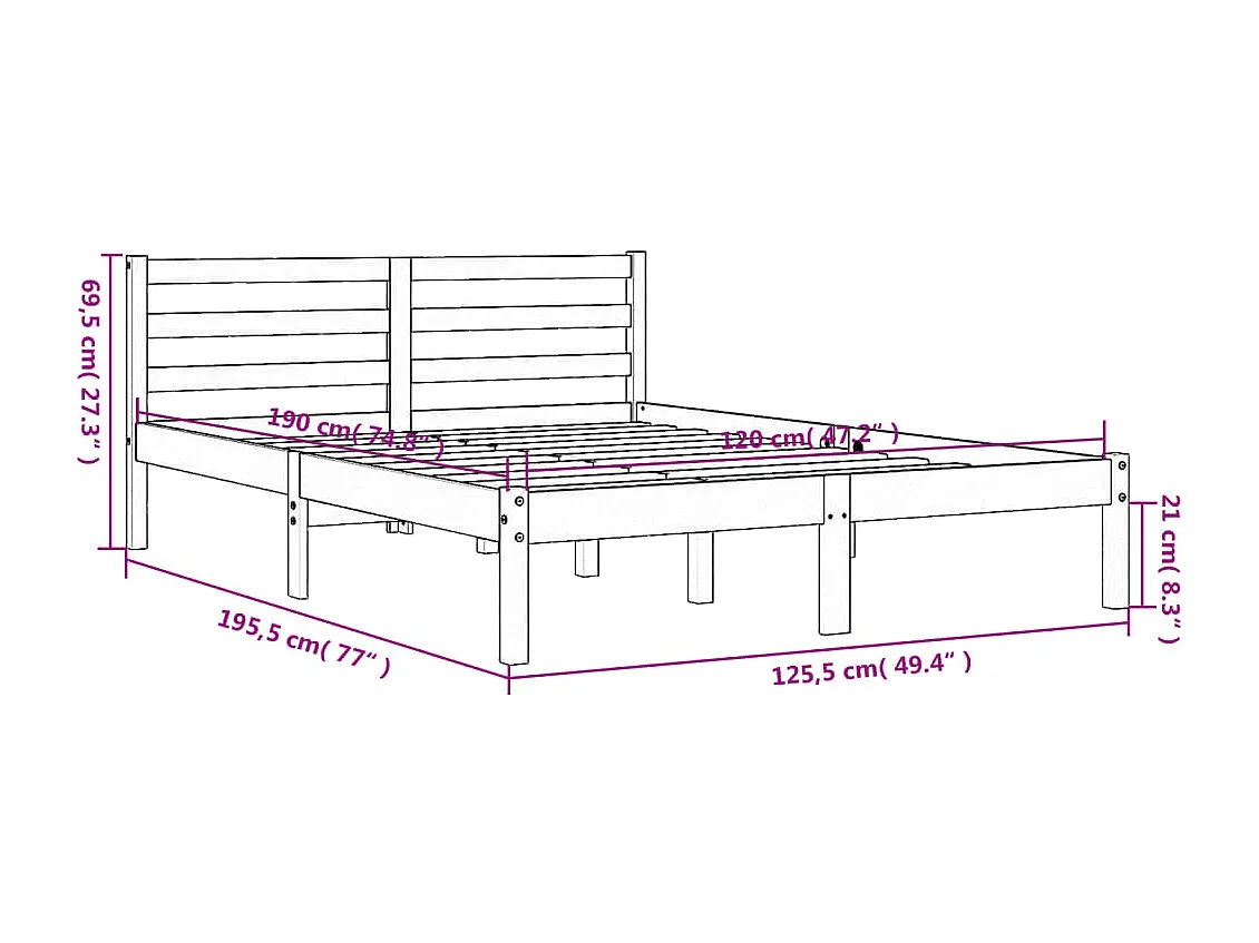 Cadre de lit sans matelas cire marron 120x190cm bois pin massif