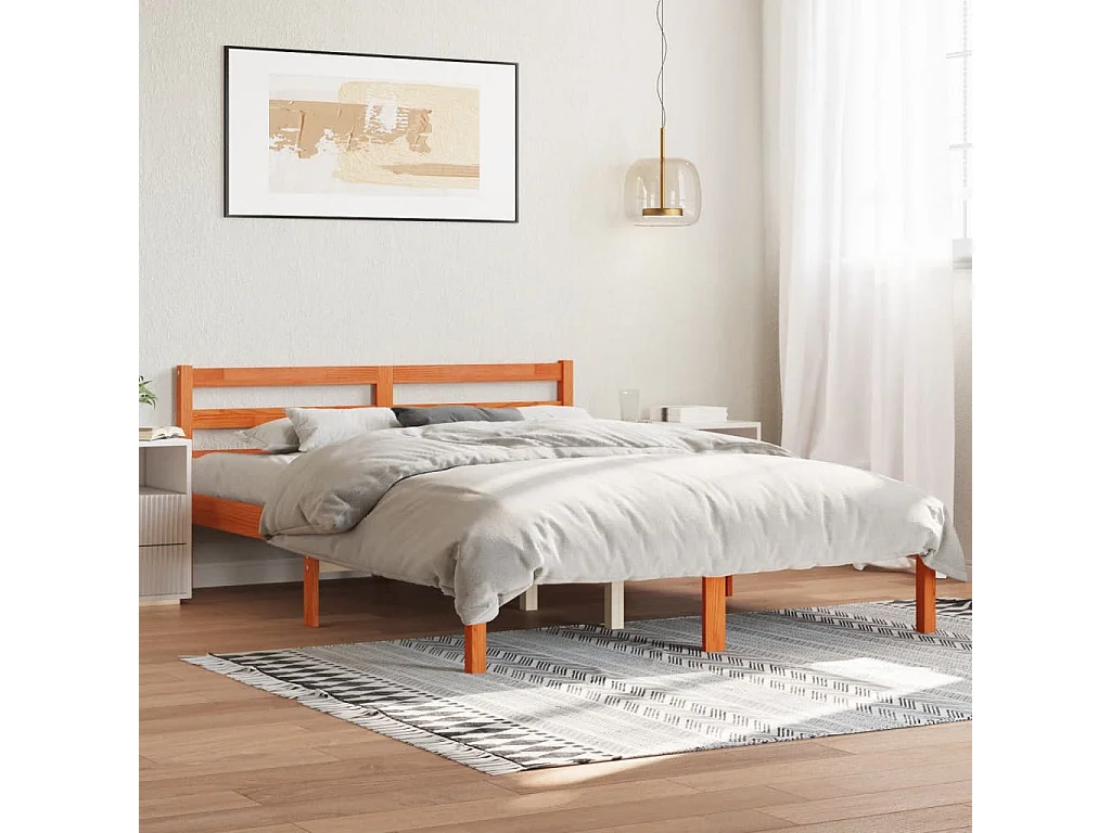 Cadre de lit sans matelas cire marron 120x190cm bois pin massif