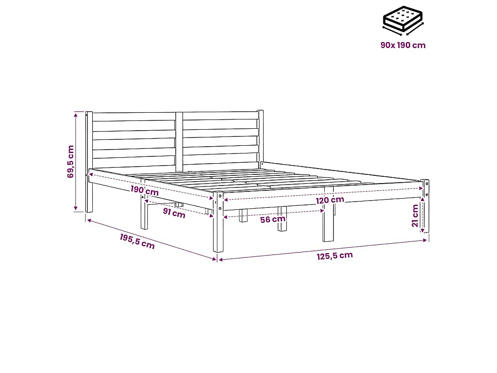 Cadre de lit sans matelas cire marron 120x190cm bois pin massif