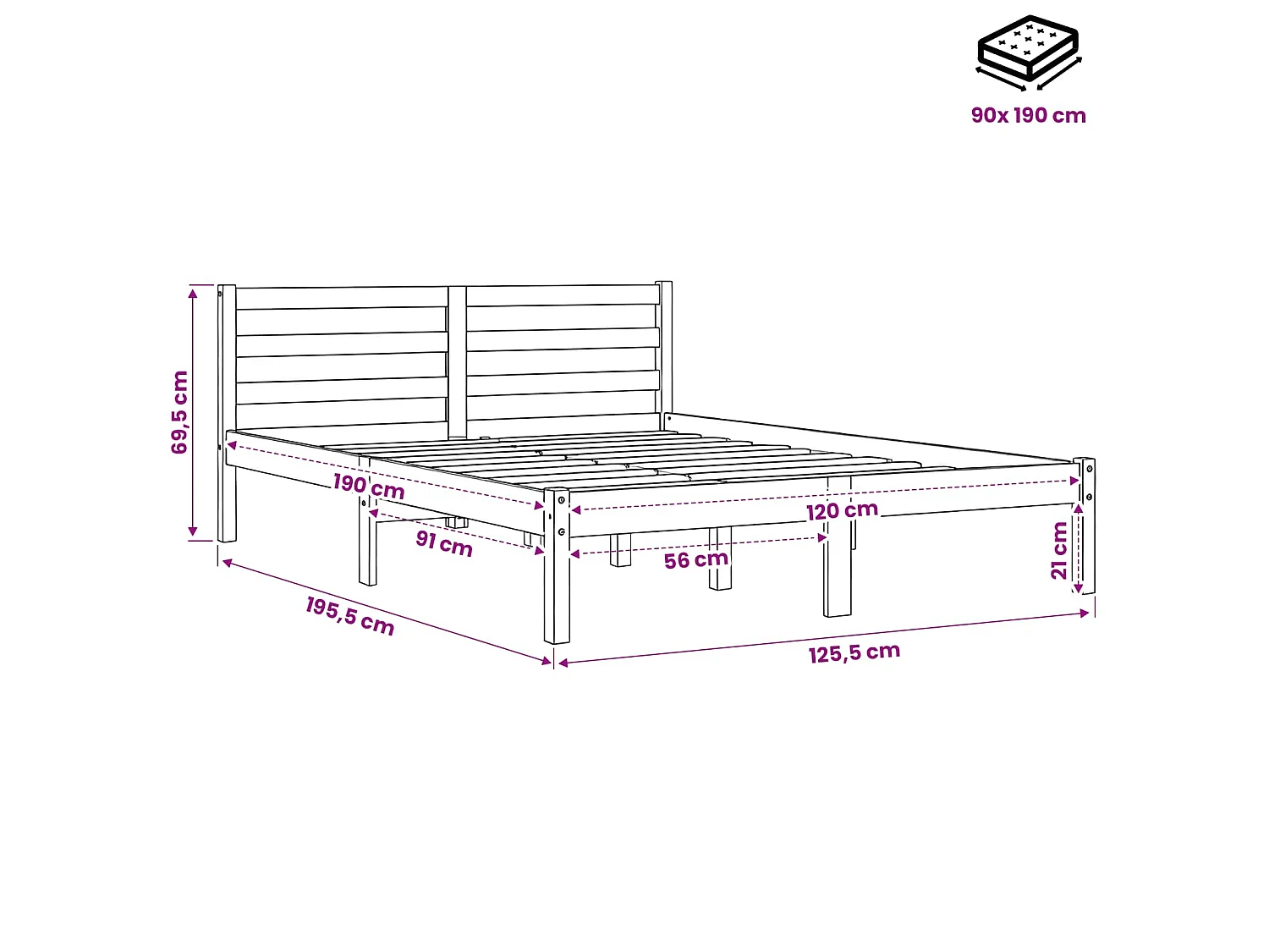 Cadre de lit sans matelas cire marron 120x190cm bois pin massif