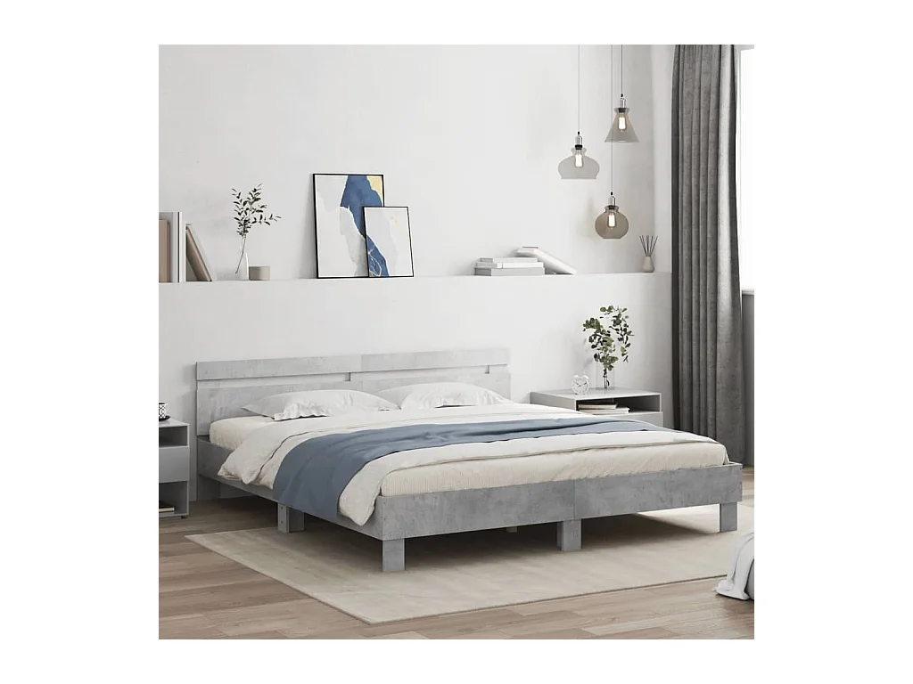 Cadre de lit avec LED sans matelas gris béton 160x200 cm