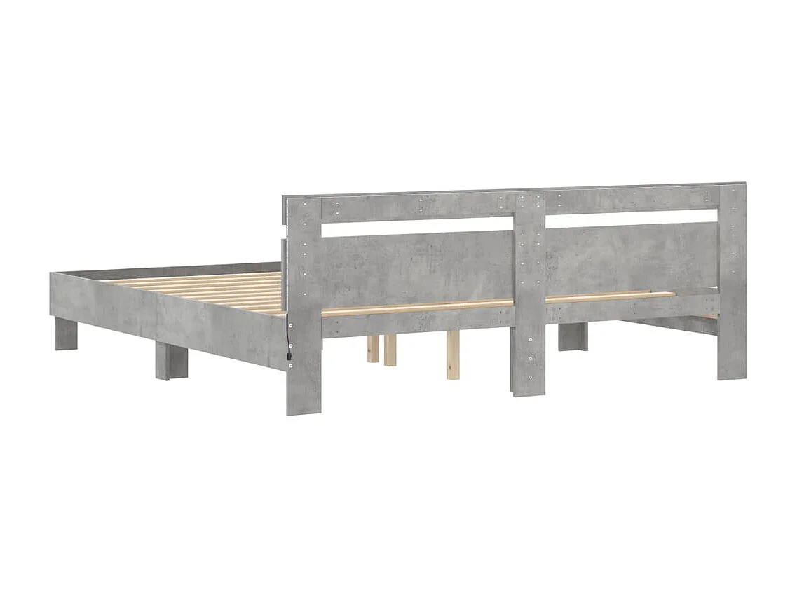 Cadre de lit avec LED sans matelas gris béton 160x200 cm