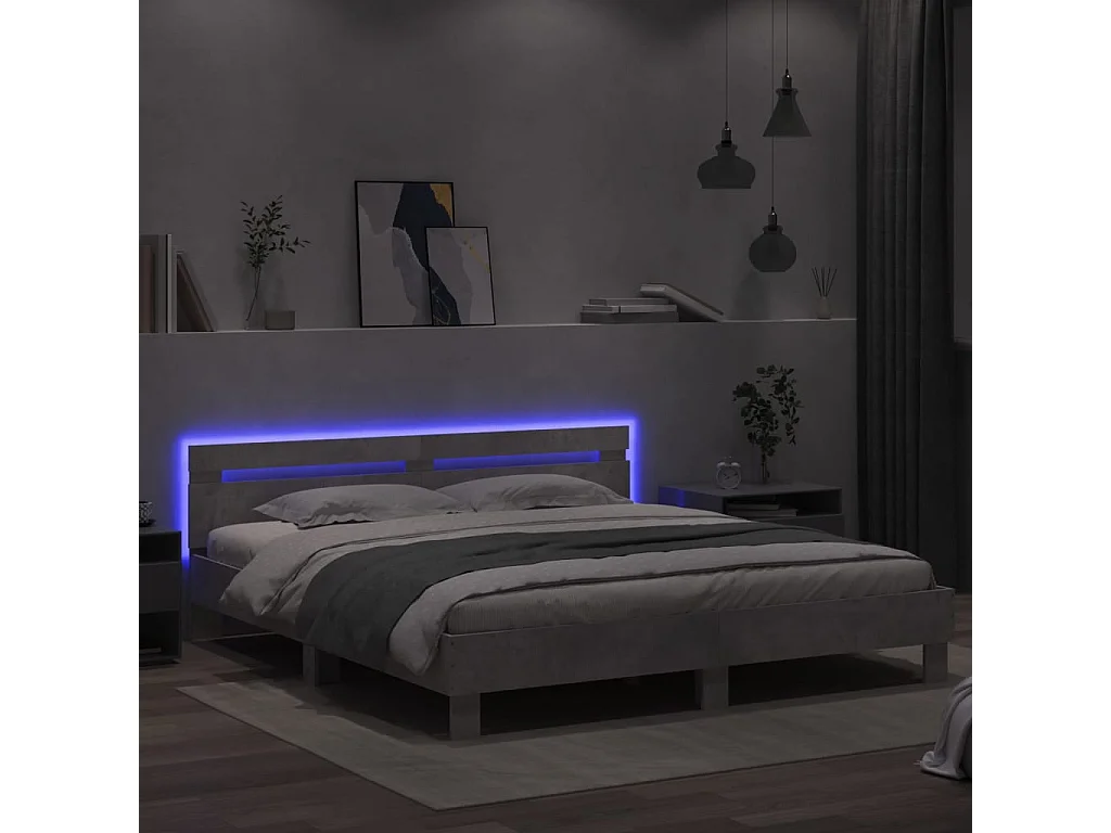 Cadre de lit avec LED sans matelas gris béton 160x200 cm