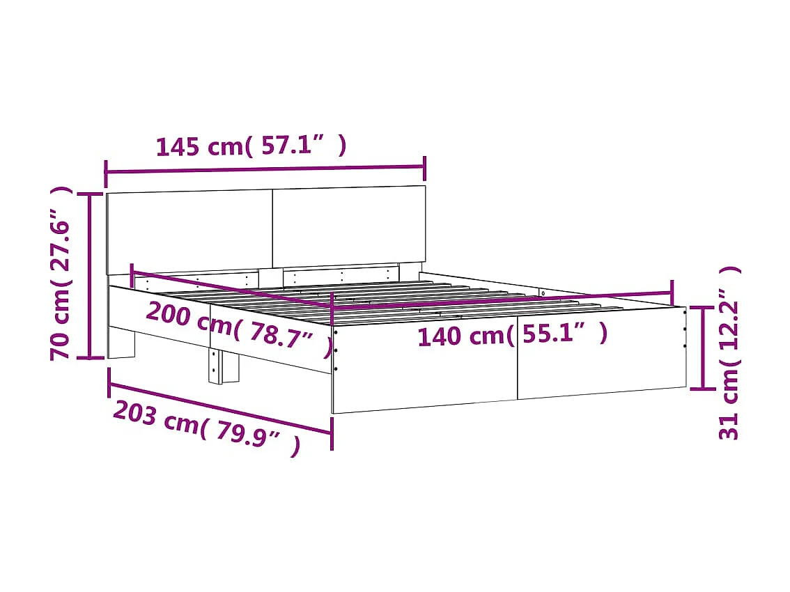 Bedframe met hoofdeinde wit 140x200 cm