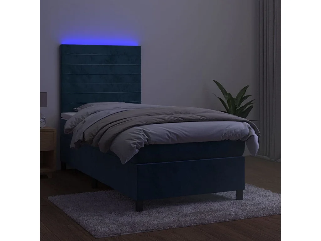 Boxspring met matras en LED fluweel donkerblauw 80x200 cm