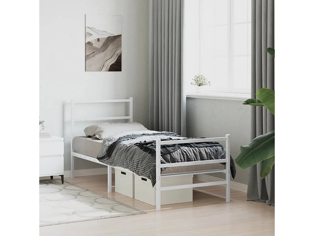 Giroletto con Testiera e Pediera Metallo Bianco 80x200 cm