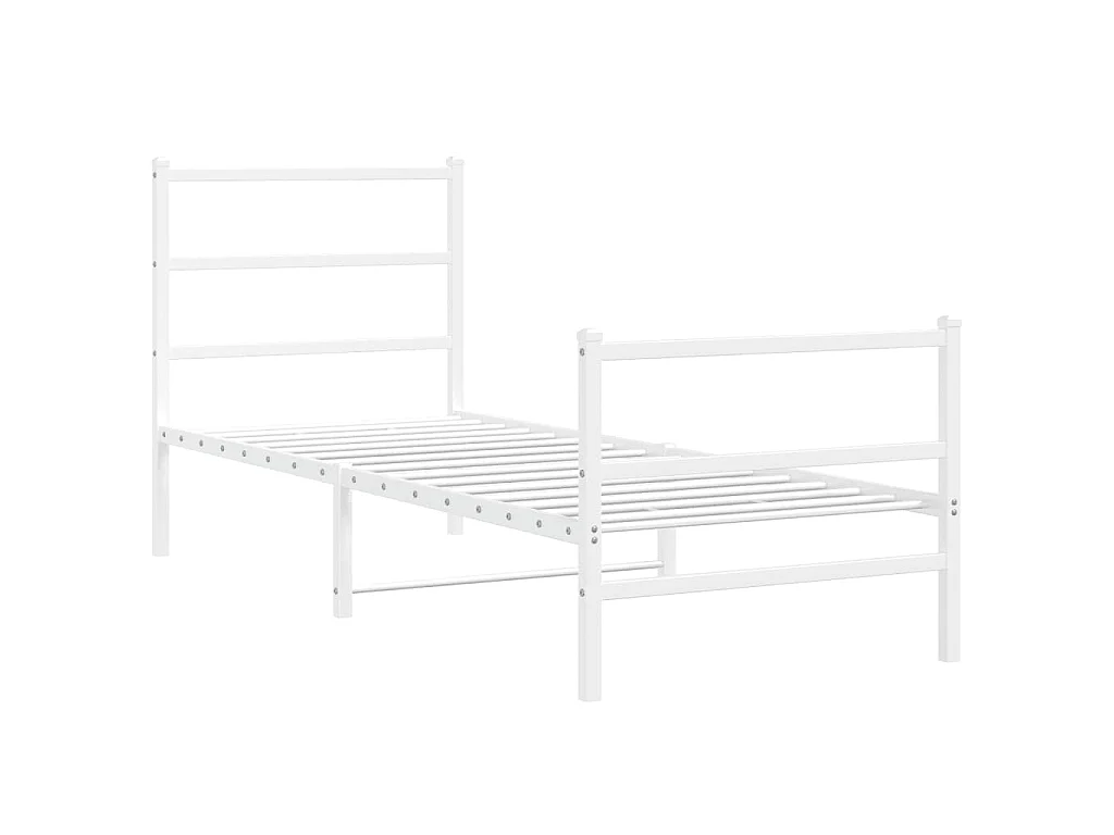 Cadre de lit métal sans matelas avec pied de lit blanc 80x200cm