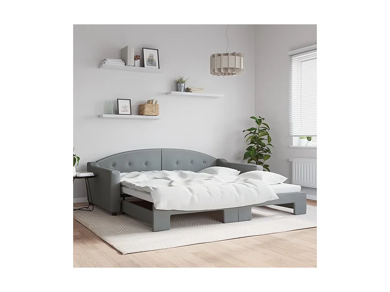 Tagesbett Ausziehbar Hellgrau 100x200 cm Stoff