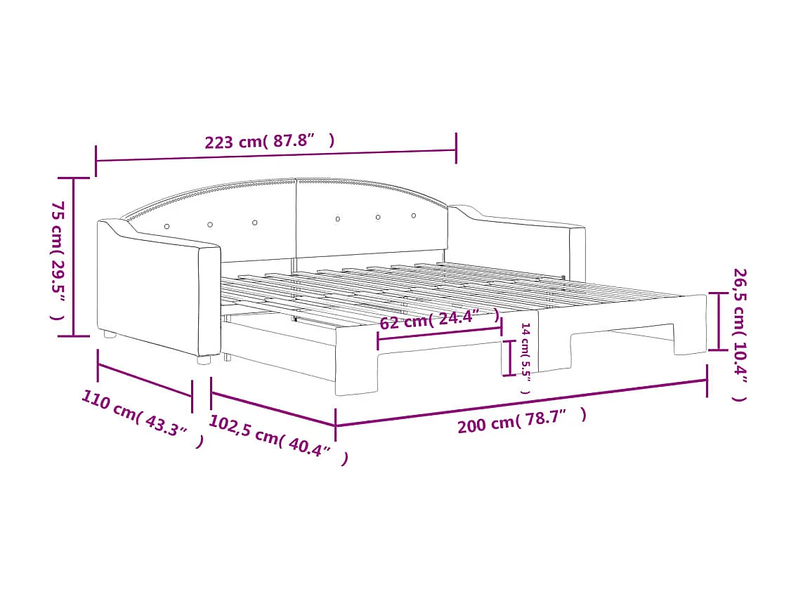 Tagesbett Ausziehbar Hellgrau 100x200 cm Stoff