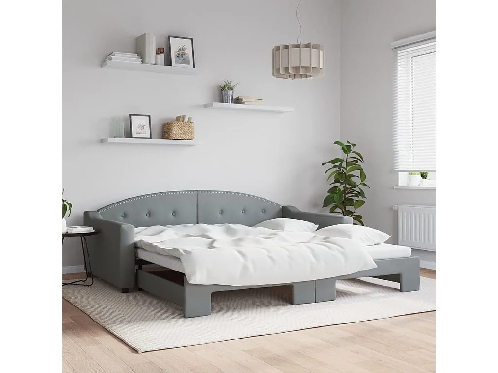 Lit de jour avec gigogne sans matelas gris clair 100x200 cm