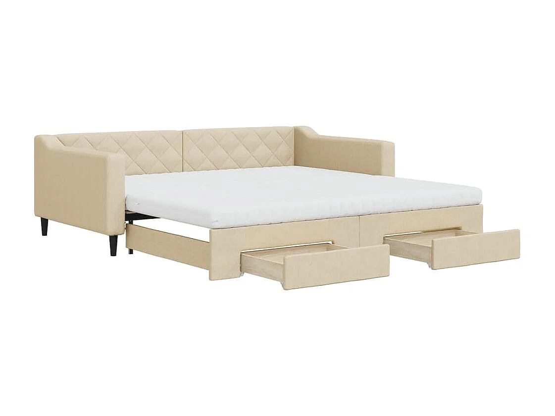 Sofá cama nido con cajones tela color crema 100x200 cm