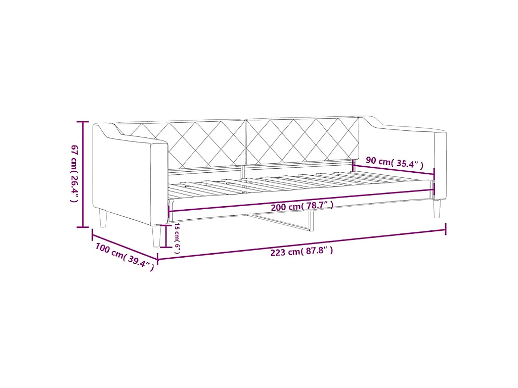 Slaapbank 90x200 cm stof crèmekleurig