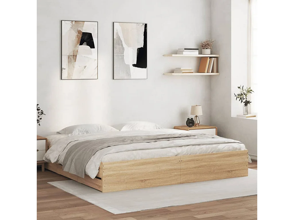 Cadre de lit avec tiroirs sans matelas chêne sonoma 180x200 cm
