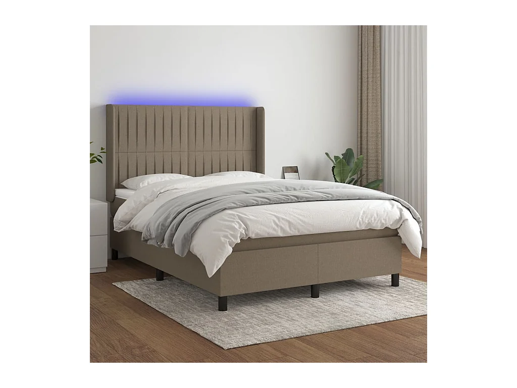 Sommier à lattes de lit matelas et LED Taupe 140x200 cm Tissu