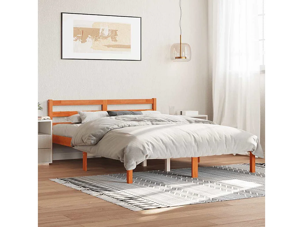 Cadre de lit sans matelas cire marron 140x190cm bois pin massif