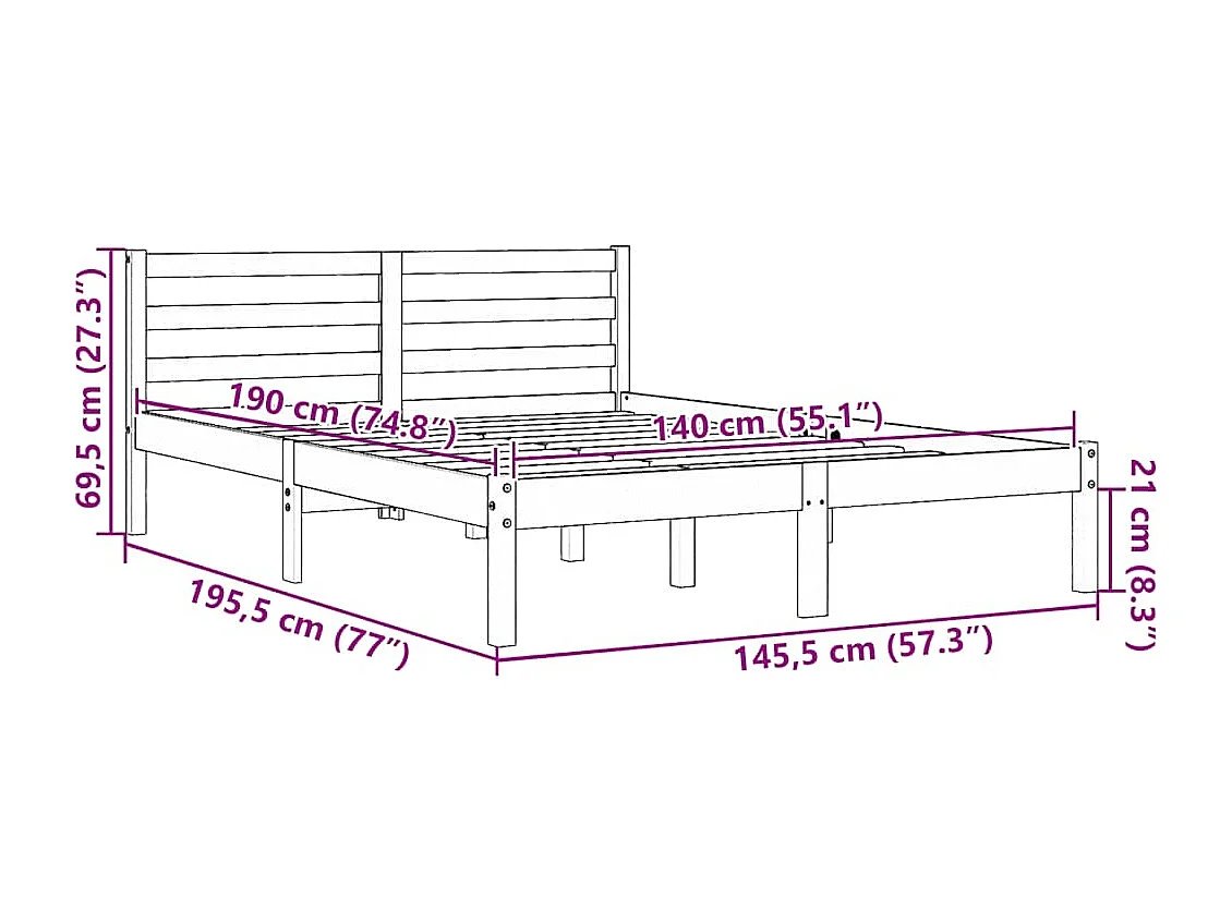 Cadre de lit sans matelas cire marron 140x190cm bois pin massif