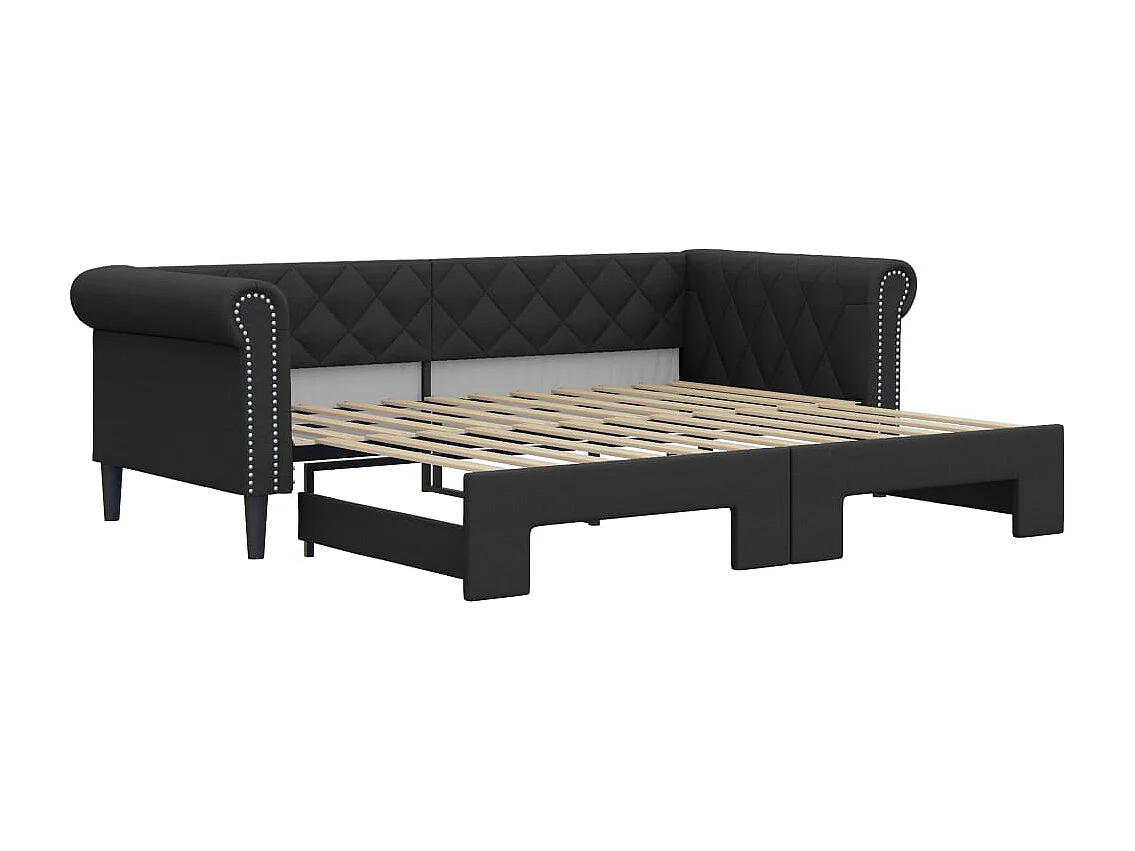 Slaapbank met onderschuifbed 90x200 cm kunstleer zwart