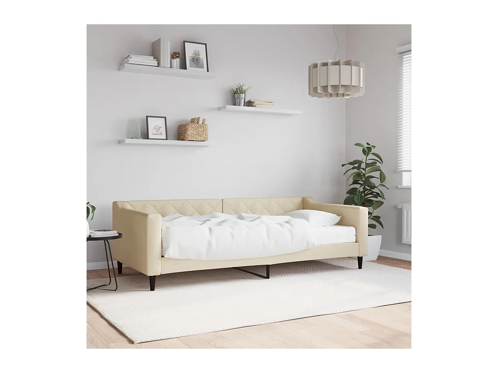 Lit de jour avec matelas crème 90x200 cm tissu