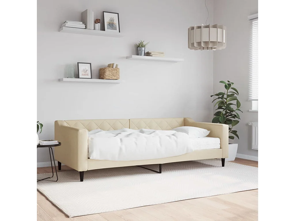 Lit de jour avec matelas crème 90x200 cm tissu