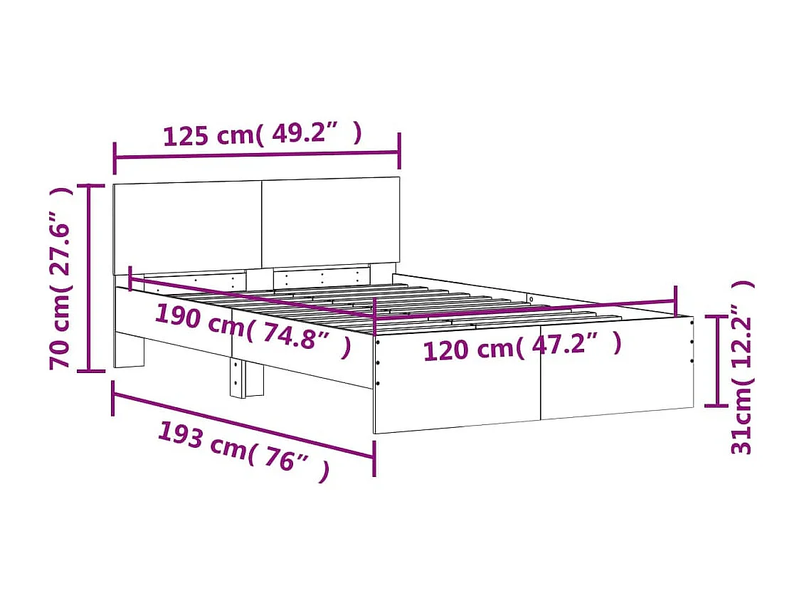 Bedframe met hoofdeinde bruin eikenkleur 120x190 cm