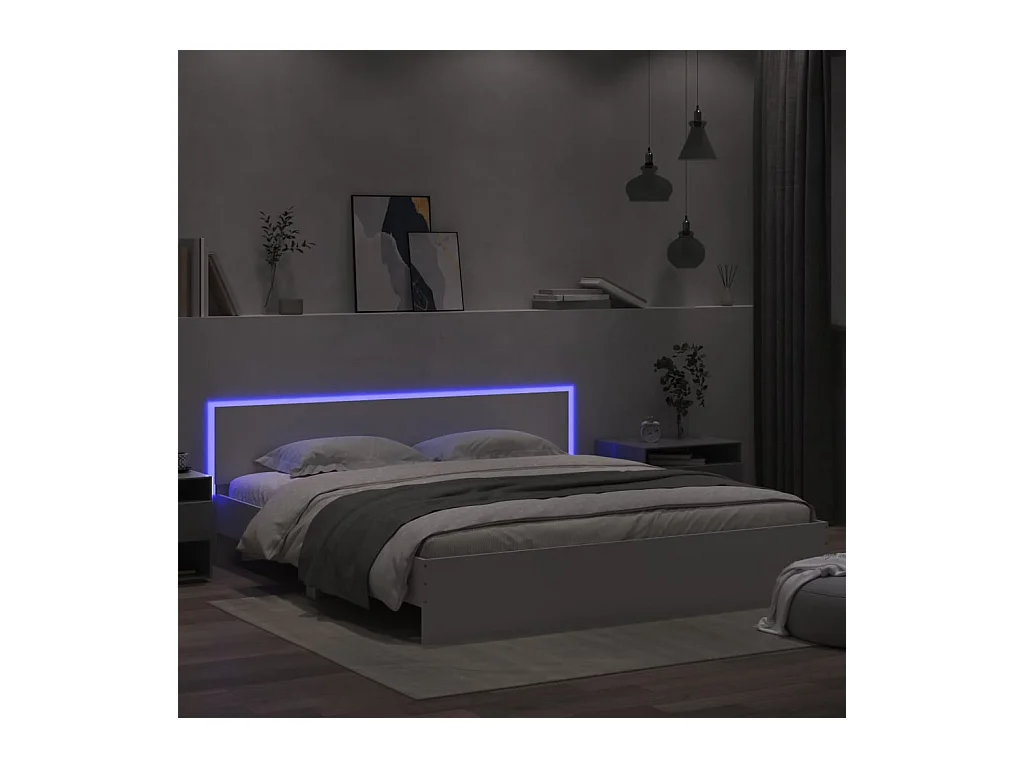 Cadre de lit avec LED sans matelas blanc 200x200 cm