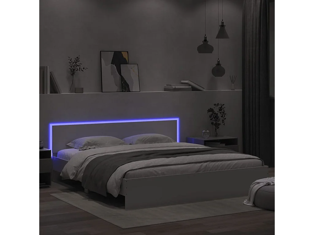 Cadre de lit avec LED sans matelas blanc 200x200 cm