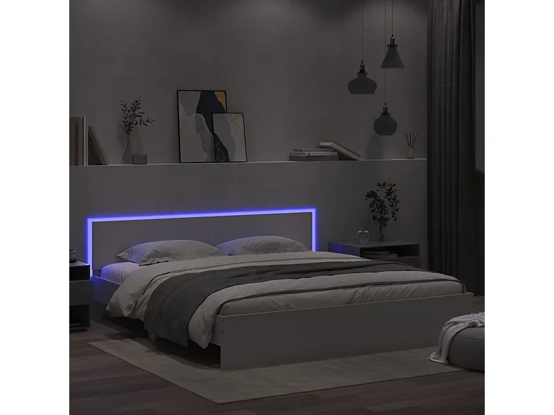Bedframe met hoofdeinde en LED-verlichting wit 200x200 cm